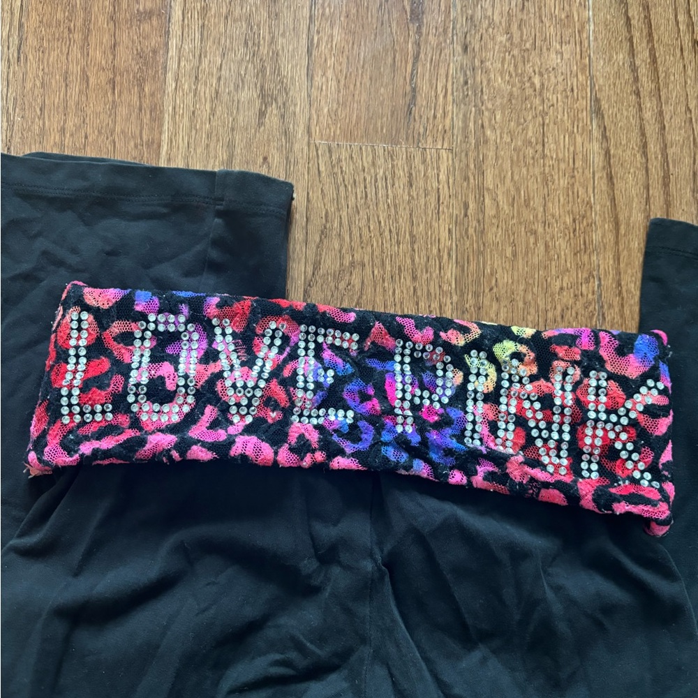 Y2k Victoria’s secret PINK fold over lace flare yoga pants black - extra small - Picture 3 of 6